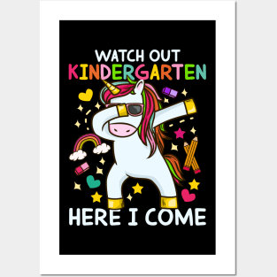 Watch Out Kindergarten Here I Come - Dabbing Unicorn Gift Posters and Art